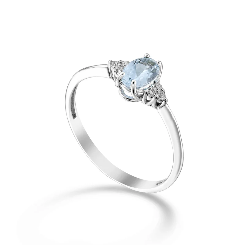 Mikiko an 18k acquamarina ovale 6x4 e diamantini laterali MA5211O4AM