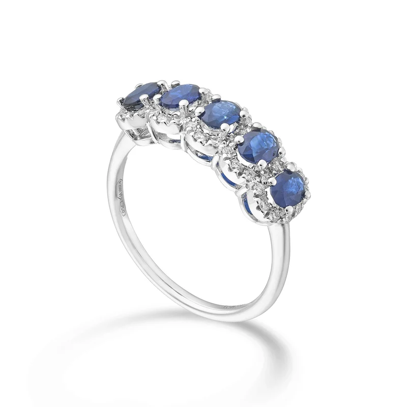 Mikiko an 18k 5 pietre zaffiro nat. ovale 4x3 ct. 1,00 diam. ct.0,24 MA5195O4ZBN43
