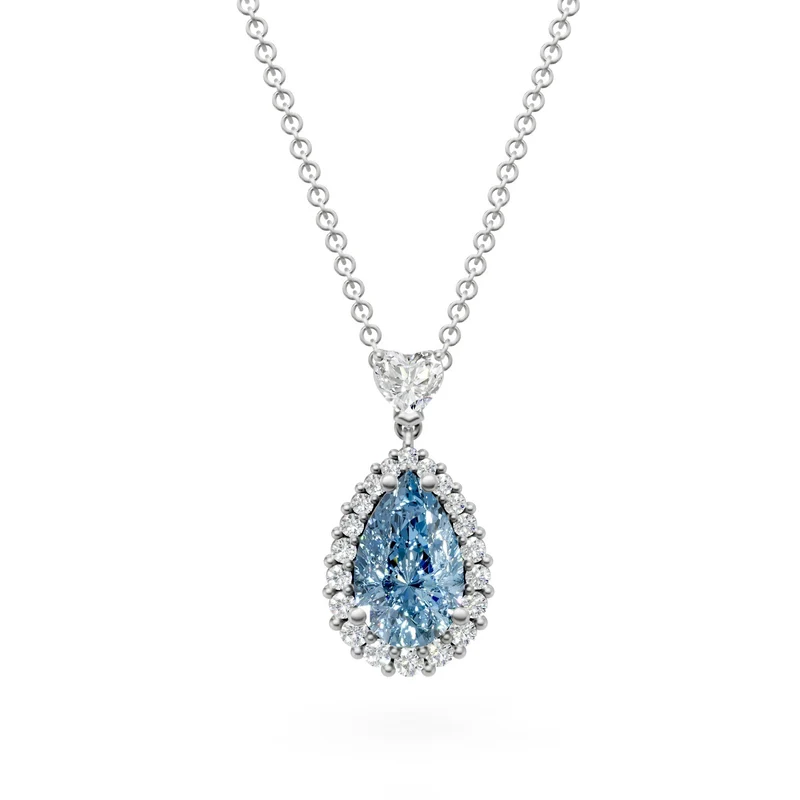 X-Diamond cl 18kt lab g.d. tot. ct.2,05, goccia ct.1,53 fancy blue vs2, con contorno e contromaglia con cuore ct.0,52 complessivi LXDGPU065O4GOBL205