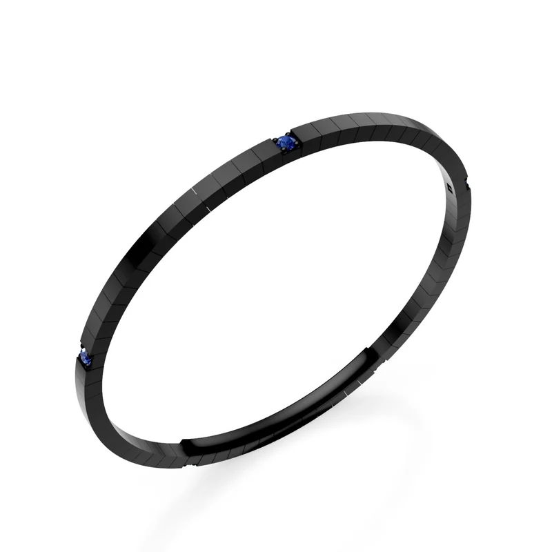 X-Diamond bracciale tennis in titanio nero, cinque spot con zaffiri e chiusura a farfalla, 18,5cm, terza misura LXDBRT013S5ZANE-185
