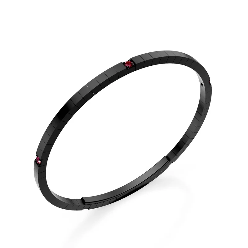 X-Diamond bracciale tennis in titanio nero, cinque spot con rubini e chiusura a farfalla, 18,5cm, terza misura LXDBRT013S5RUNE-185