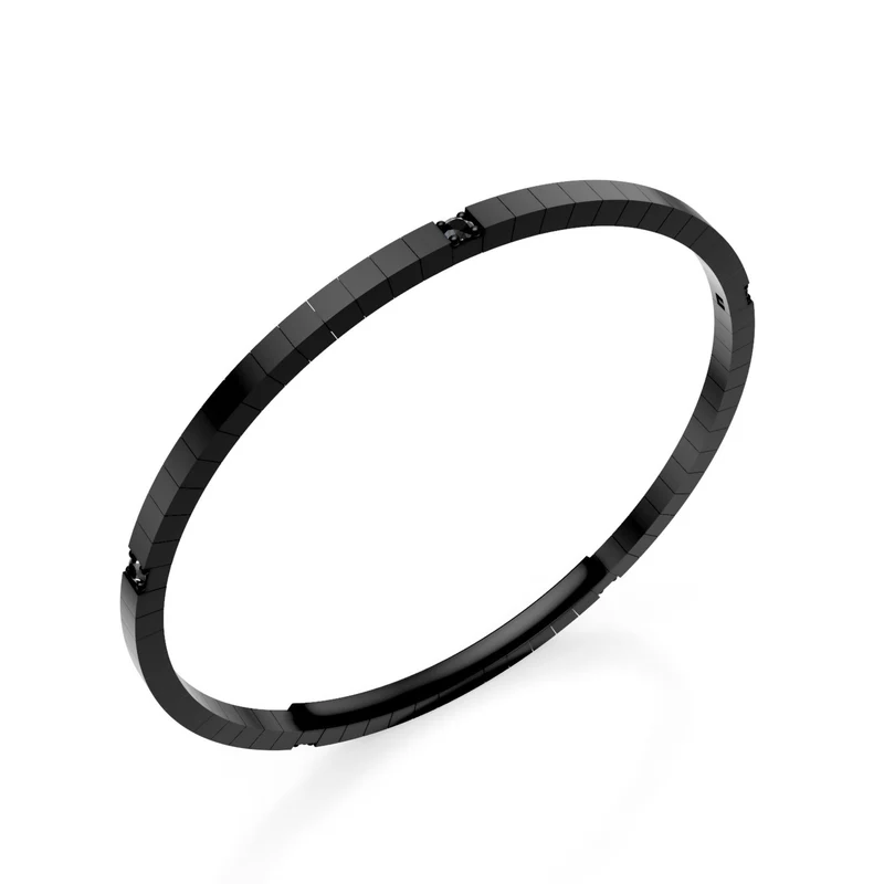 X-Diamond bracciale tennis in titanio nero con cinque spot diamanti black e chiusura a farfalla, 18,5cm, terza misura LXDBRT013S5BKNE-185