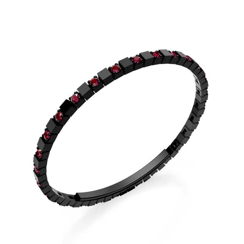 X-Diamond bracciale tennis in titanio nero con rubini alternato con chiusura a farfalla, 18,5cm, terza misura LXDBRT013ALRUNE-185