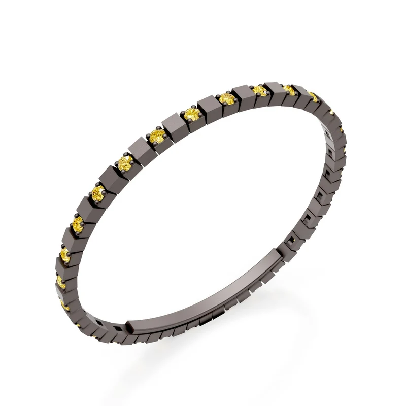 X-Diamond bracciale tennis in titanio marrone lab g.d. fancy yellow alternato con chiusura a farfalla, 18cm, terza misura LXDBRT013ALFYMA-180