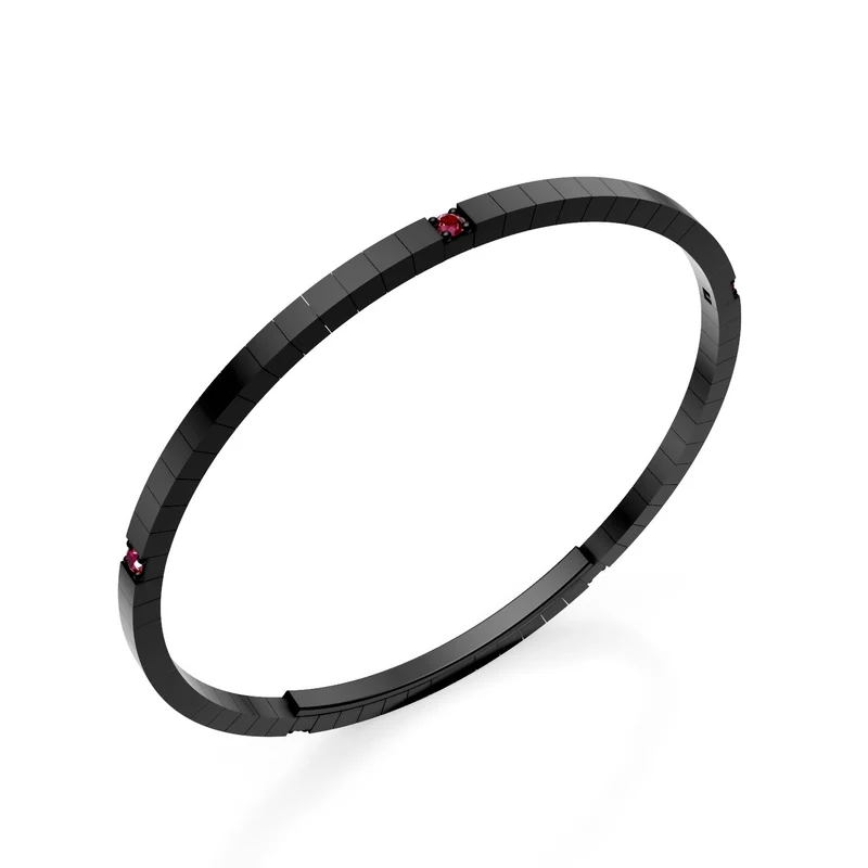 X-Diamond bracciale tennis in titanio nero, cinque spot con rubini e chiusura a farfalla, 18,5cm, seconda misura LXDBRT012S5RUNE-185