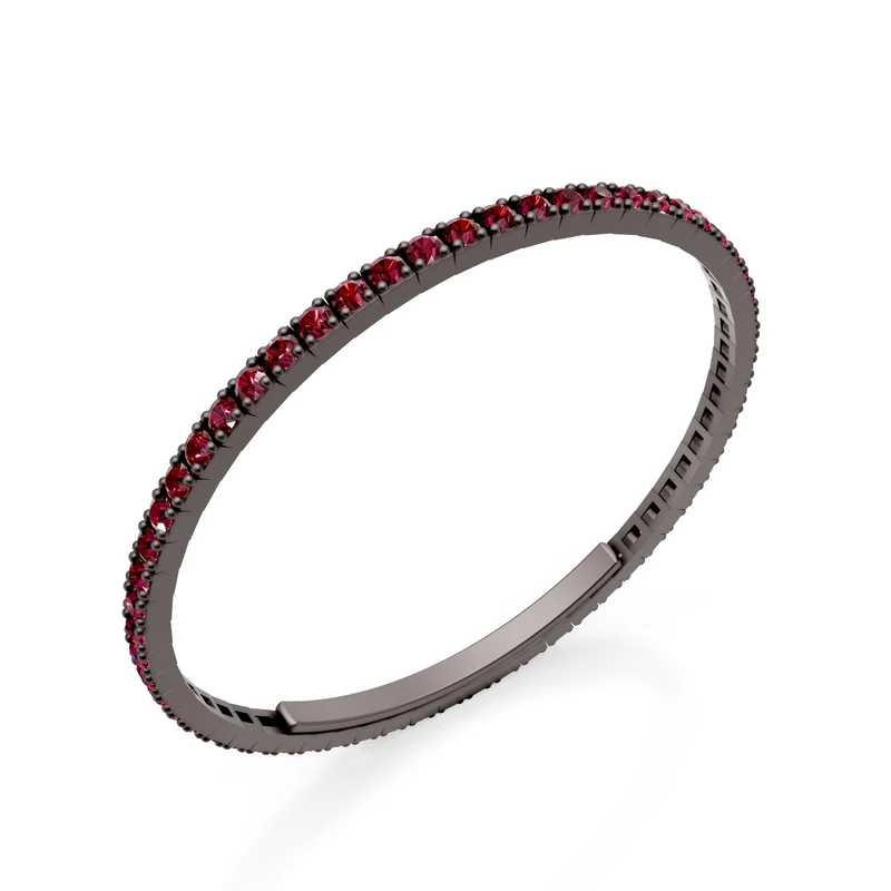 X-Diamond bracciale tennis in titanio grigio incassato interamente con rubini, con chiusura a farfalla, 18cm, seconda misura LXDBRT012RUGR-180