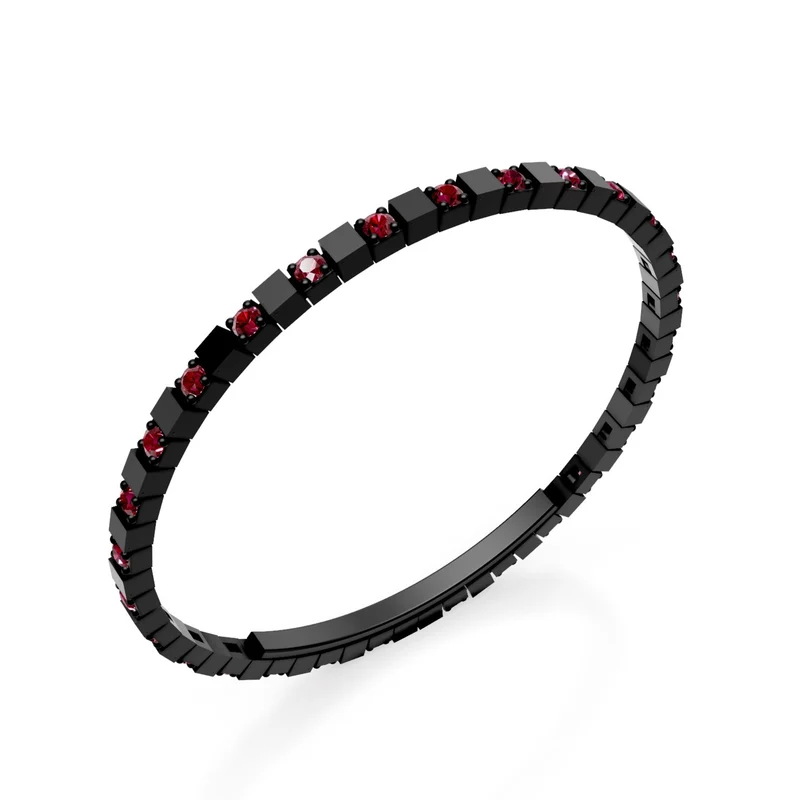 X-Diamond bracciale tennis in titanio nero rubini alternato con chiusura a farfalla, 18,5cm, seconda misura LXDBRT012ALRUNE-185