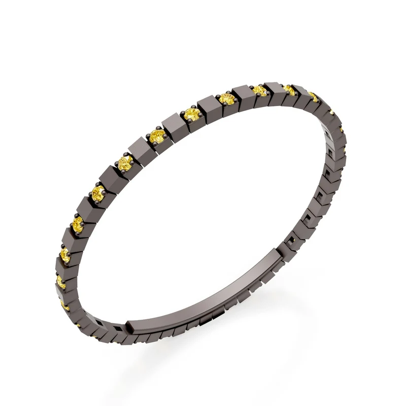 X-Diamond bracciale tennis in titanio marrone lab g.d. fancy yellow alternato con chiusura a farfalla, 18,5cm, seconda misura LXDBRT012ALFYMA-185