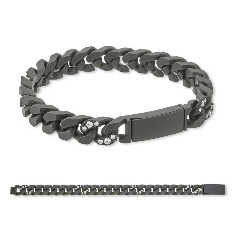 X-Diamond bracciale groumette 18 maglie grandi lisce in titanio nero + 4 incassate + ch. liscia 20cm LXDBRG004DI2NE-200