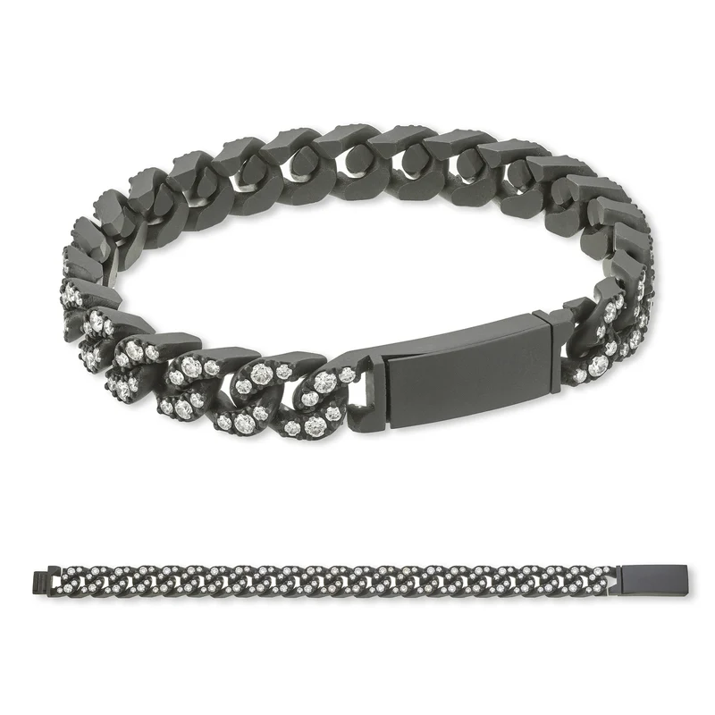 X-Diamond bracciale groumette 22 maglie grandi in titanio nero tutte incassate + ch inc. 20cm LXDBRG004DI0NE-200