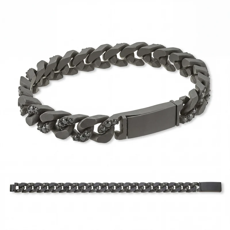 X-Diamond bracciale groumette 22 maglie grandi lisce + inc. in titanio alternate + ch inc. 20cm diam. black LXDBRG004BK1NE-200
