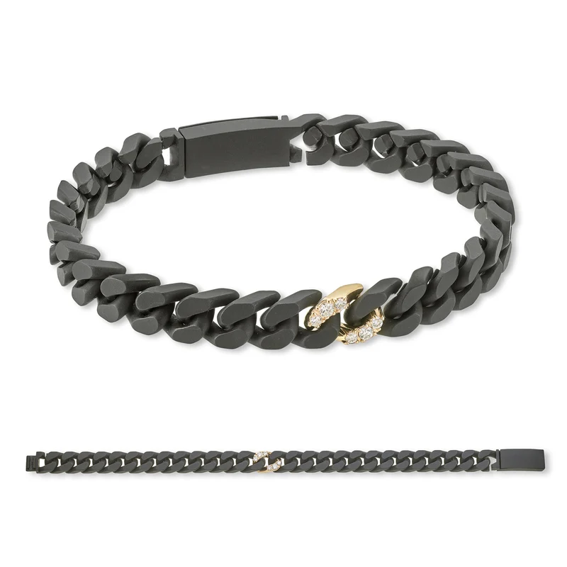 X-Diamond bracciale groumette 26 maglie medie lisce in titanio nero + 1 maglia inc. 9kt oro rosa + ch lunga titanio 20cm LXDBRG003R3DI1NE-200