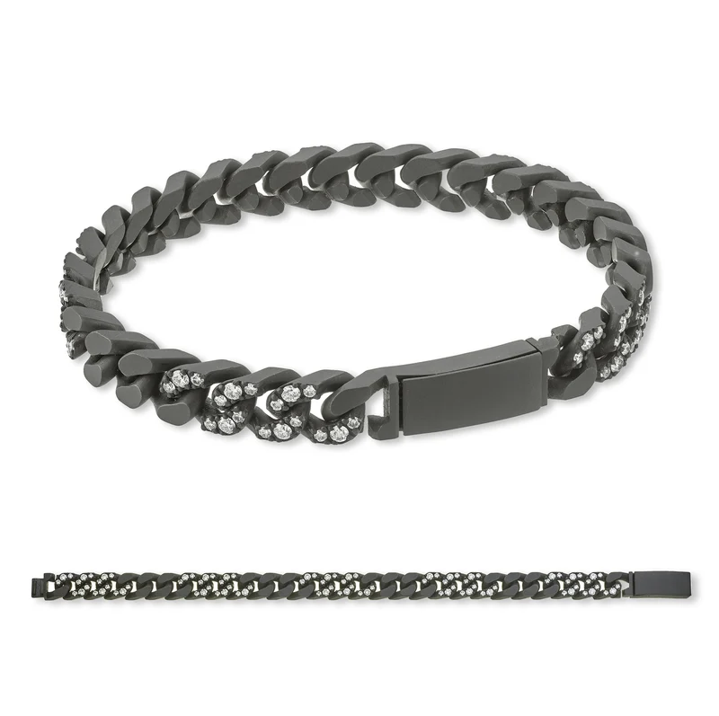 X-Diamond bracciale groumette 27 maglie medie in titanio nero 3+3 incassate e lisce + ch liscia 20cm LXDBRG003DI2NE-200