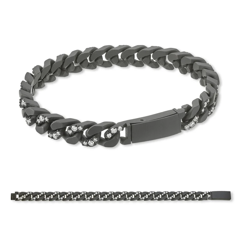 X-Diamond bracciale groumette 27 maglie medie in titanio nero incassate e lisce alternate + ch inc. 20cm LXDBRG003DI1NE-200