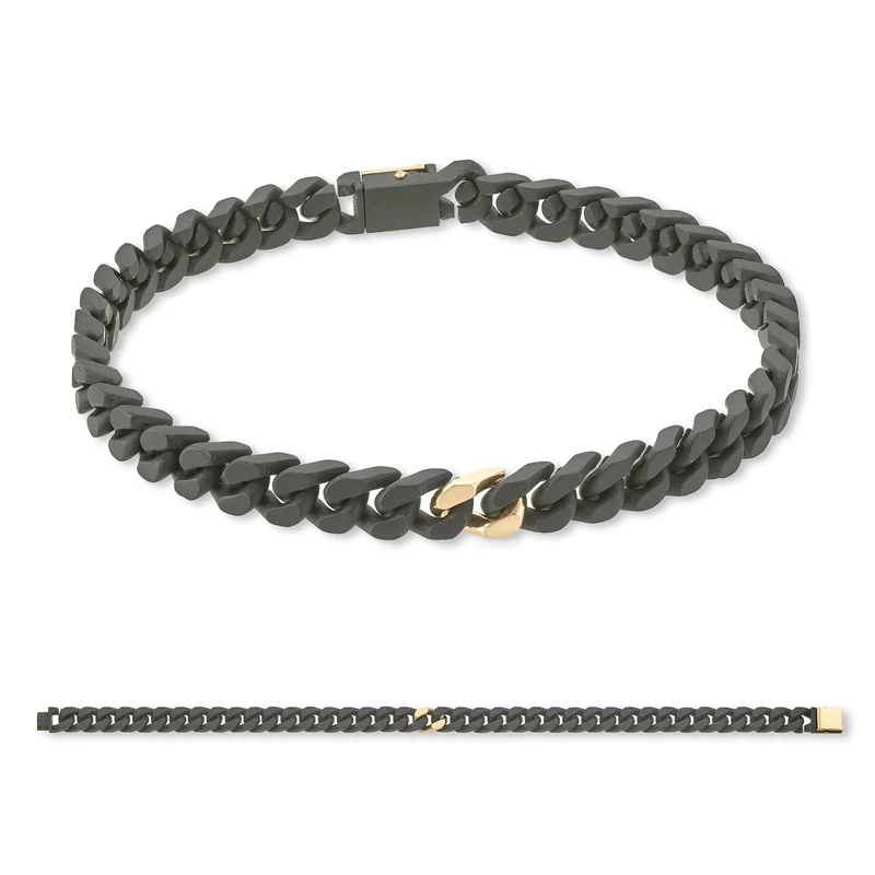 X-Diamond bracciale groumette 36 maglie piccole in titanio nero + 1 liscia oro 9k rosa + ch corta con pulsante 9k 20cm LXDBRG002R3DI3NE-200