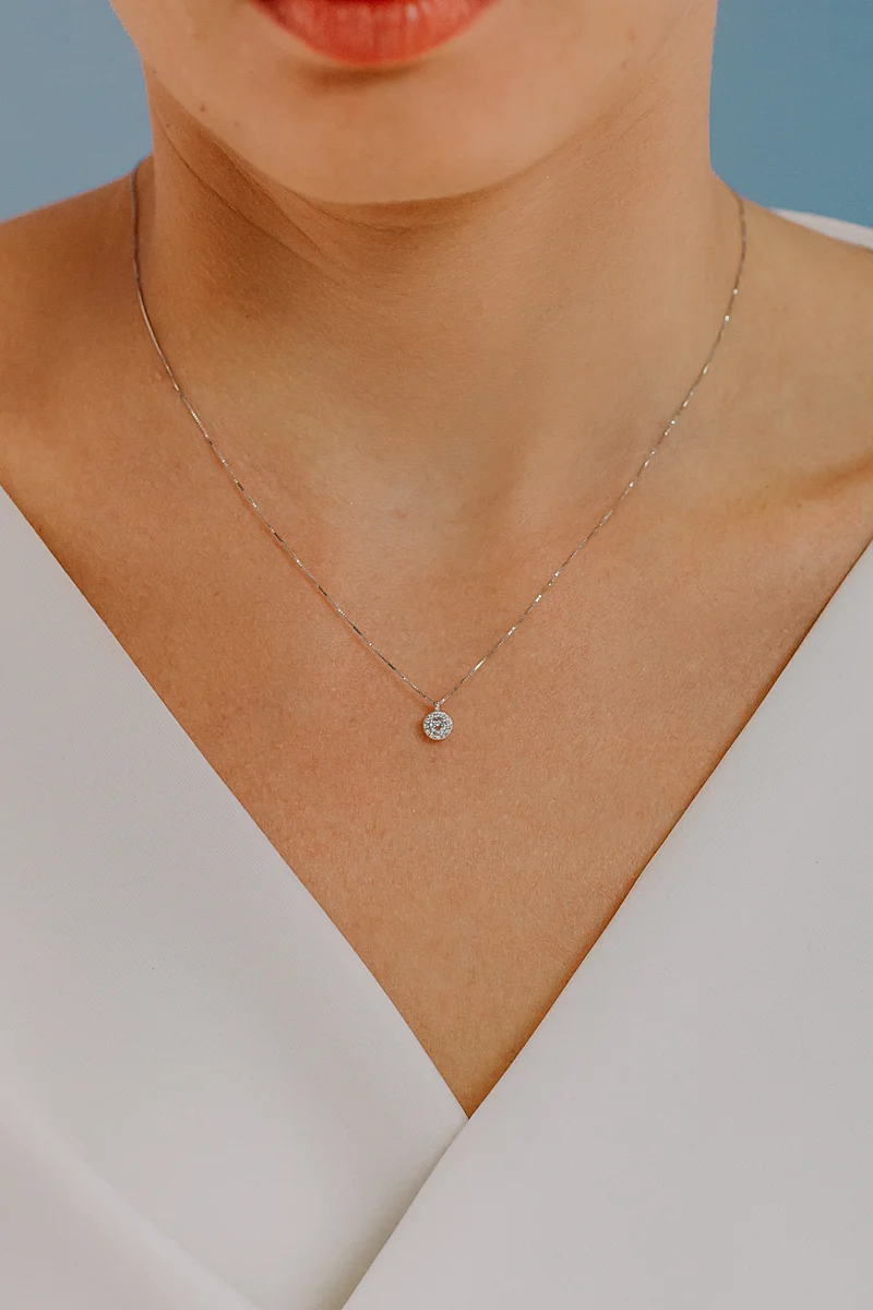Comete Girocollo in Oro Diamanti e Acquamarina Tonda GLQ262
