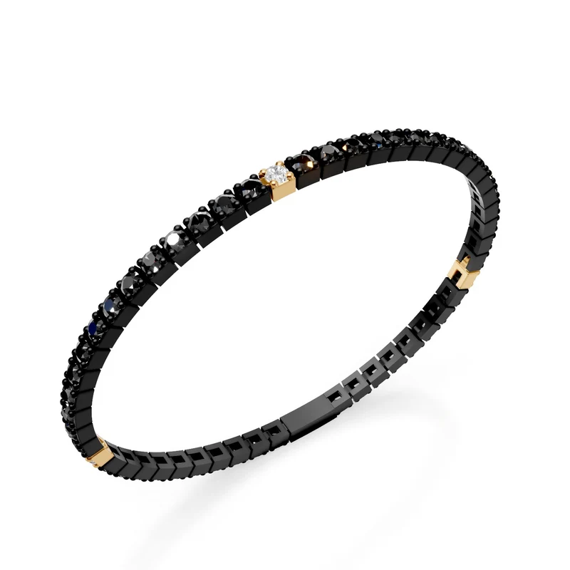 World Diamond Group bracciale tennis in titanio nero, con diamanti black e tre inserti in oro giallo 18kt con diamanti bianchi, 17,5cm, seconda misura GBRT002E3O1DINE-175