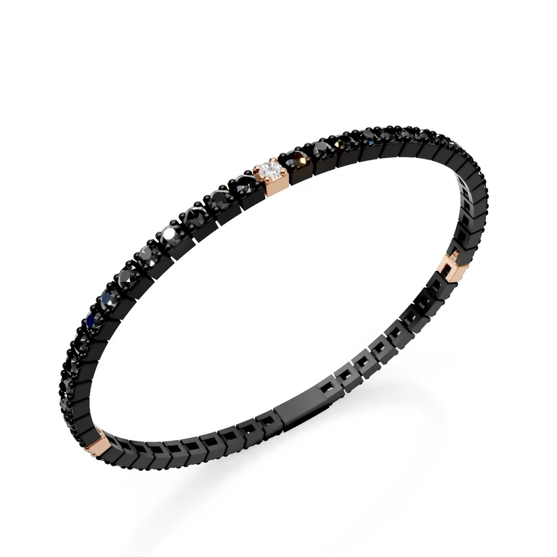 World Diamond Group bracciale tennis in titanio nero, con diamanti black e tre inserti in oro rosa 18kt con diamanti bianchi, 19cm, prima misura GBRT001E3O3DINE-190