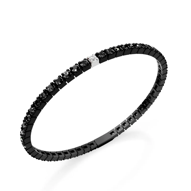 World Diamond Group bracciale tennis in titanio nero, con diamanti black e un inserto in platino con diamante bianchi, 19cm, prima misura GBRT001E1PTDINE-190