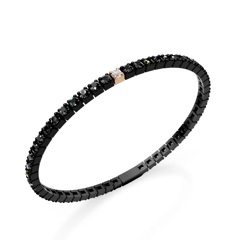 World Diamond Group bracciale tennis in titanio nero, con diamanti black e un inserto in oro giallo 18kt con diamante bianco, 18cm GBRT001E1O1DINE-180