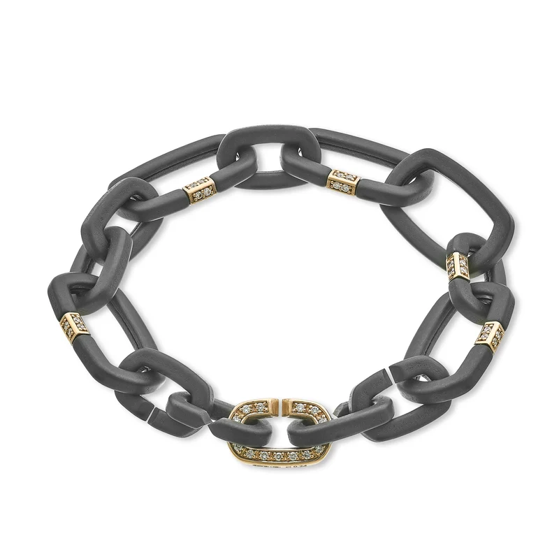Golay bracciale catena in titanio nero, con cinque cubetti e un anello incassati con diamanti, in oro rosa 18k, 18cm GBR055O3DINE-180