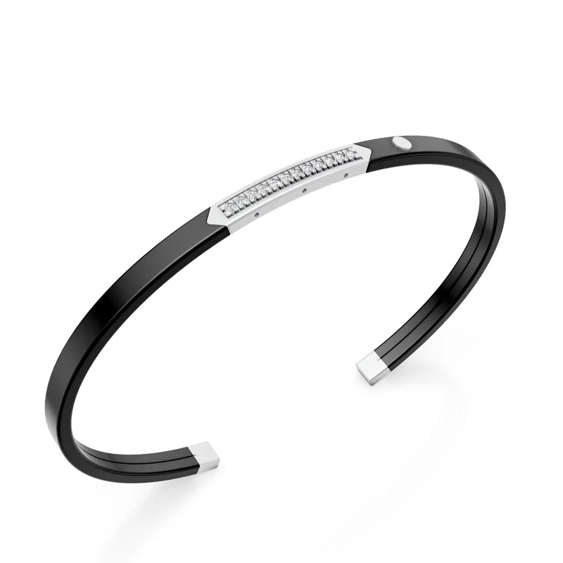 World Diamond Group bracciale schiava in titanio nero, inserto in platino, con fila di diamanti, misura media GBR041PTDINE_M