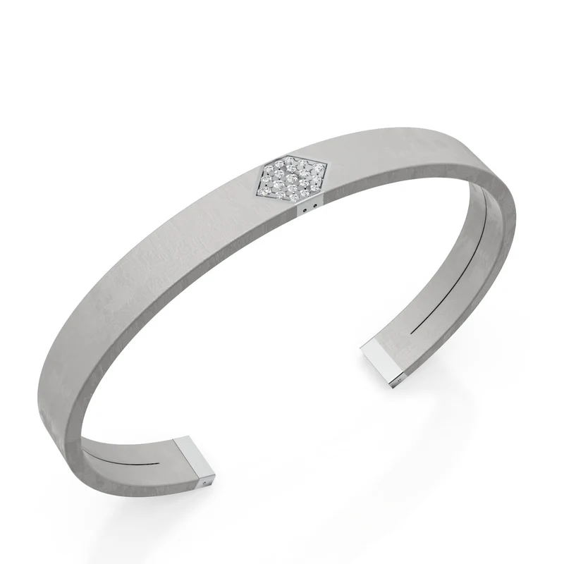 World Diamond Group bracciale schiava in titanio grigio, inserto in platino, pavettato con diamanti, misura media GBR040PTDIGR_M