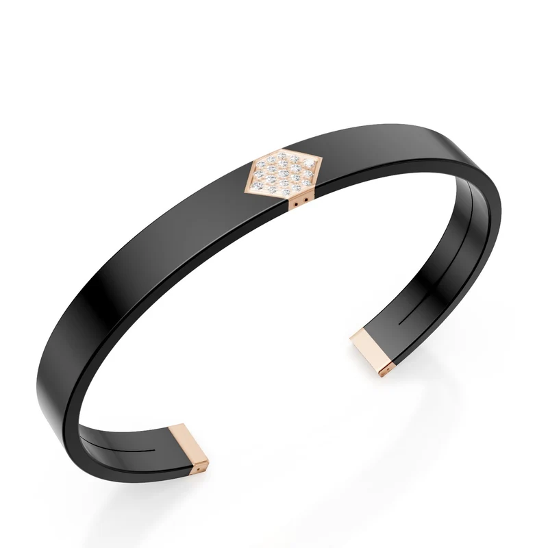World Diamond Group bracciale schiava in titanio nero, inserto in oro rosa 18kt, pavettato con diamanti, misura media GBR040O3DINE_M