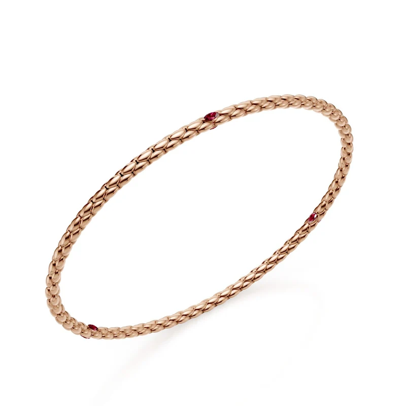 Golay bracciale in oro rosa 9k, con maglia a spiga e tre elementi con due rubini marquise ognuno 16cm GBR039E3R3RU-160