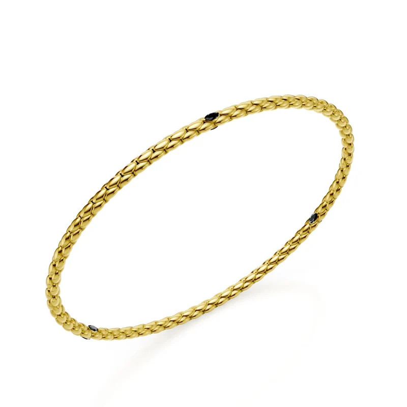 Golay bracciale in oro giallo 9k, con maglia a spiga e tre elementi con due diamanti black marquise ognuno 15,5cm GBR039E3R1BK-155