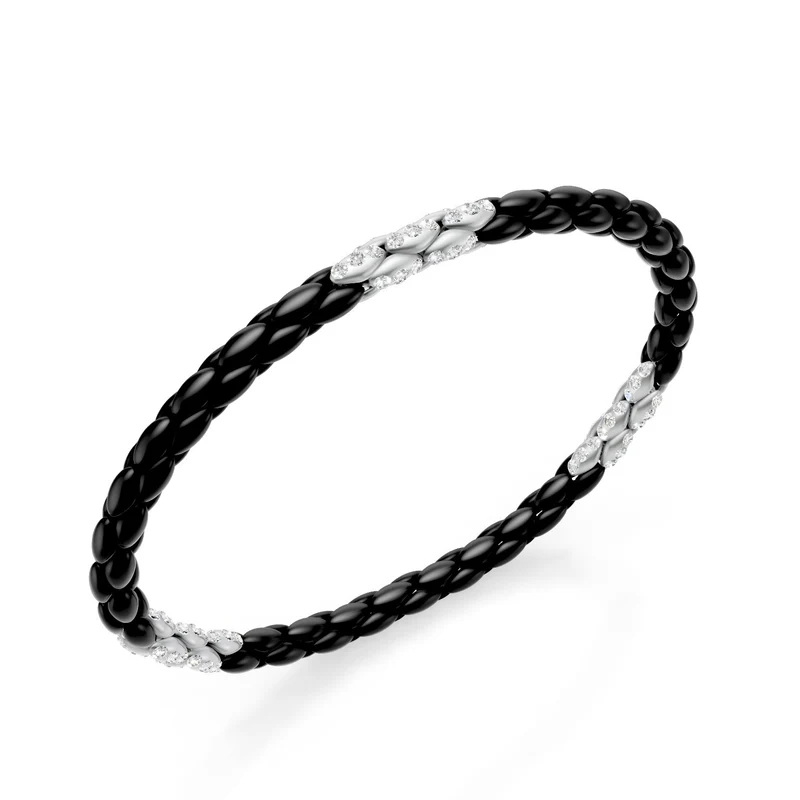 Golay bracciale in titanio nero e 15 inserti pavettati in platino con 3 diamanti l'uno, maglia a spiga, 19,5cm GBR038E15PTDINE-195