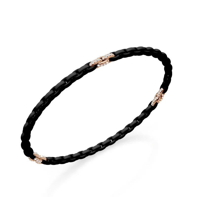 Golay bracciale in titanio nero, con 9 inserti pavettati in oro rosa 18kt, maglia ovale, 18cm GBR034E9O3DINE-180
