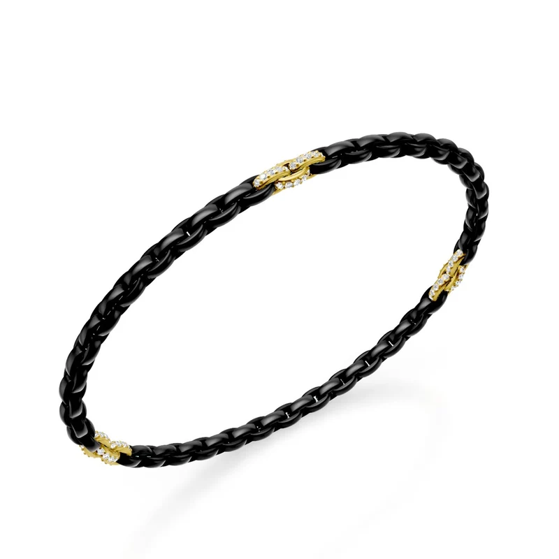 Golay bracciale in titanio nero, con 9 inserti pavettati in oro giallo 18kt, maglia ovale, 17,5cm GBR034E9O1DINE-175