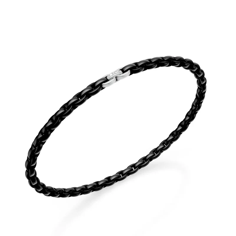 Golay bracciale in titanio nero, con tre inserti in platino, di cui solo il centrale incassato con diamanti, maglia ovale, 19cm GBR034E3APTDINE-190