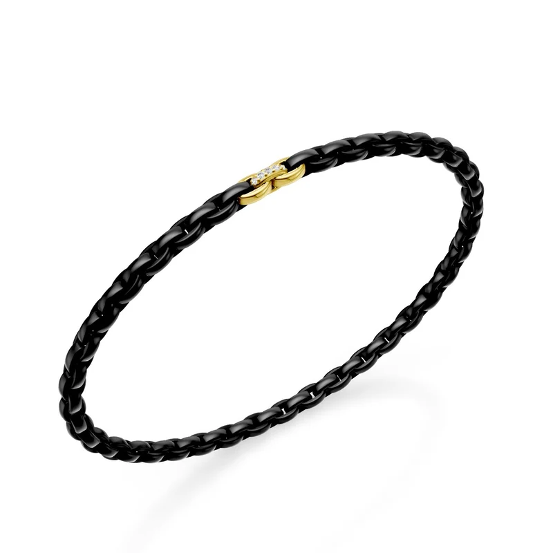 Golay bracciale in titanio nero, con tre inserti in oro giallo 18k, di cui solo il centrale incassato con diamanti, maglia ovale, 17cm GBR034E3AO1DINE-170