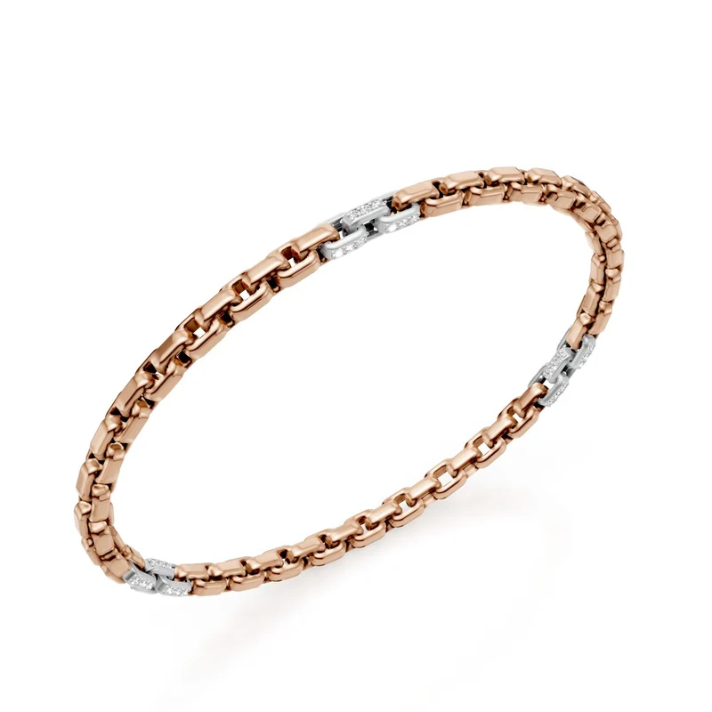 Golay bracciale in oro rosa 9kt, con 9 inserti pavettati in platino, maglia quadrata, 17,5cm GBR033E9R3PTDI-175