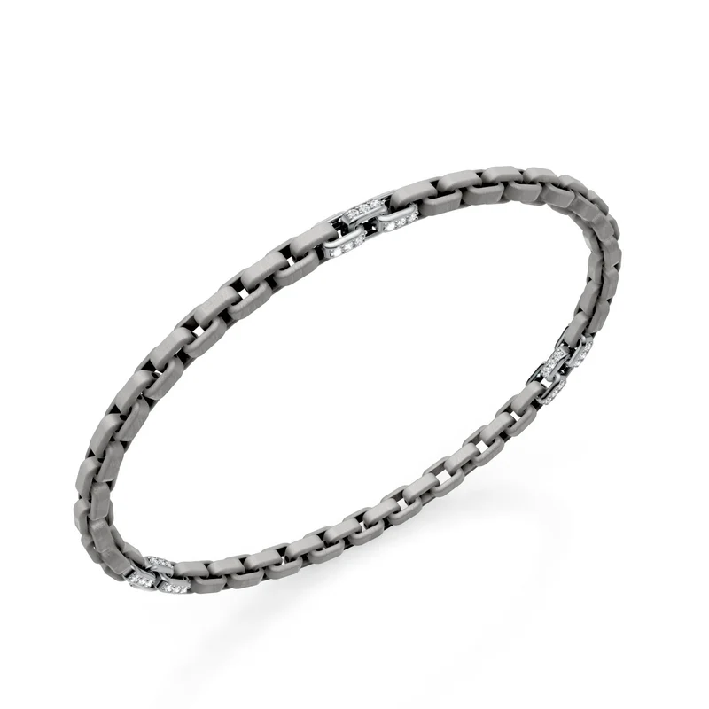 Golay bracciale in titanio grigio, con 9 inserti pavettati in platino, maglia quadrata, 18cm GBR033E9PTDIGR-180