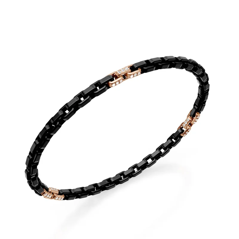 Golay bracciale in titanio nero, con 9 inserti pavettati in oro rosa 18kt, maglia quadrata, 17,5cm GBR033E9O3DINE-175