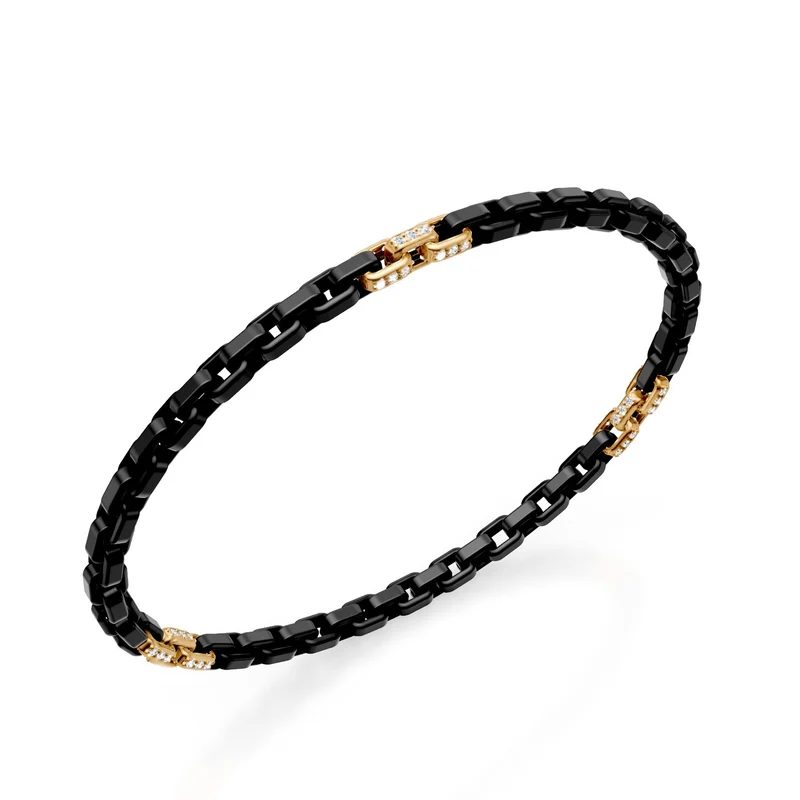 Golay bracciale in titanio nero, con 9 inserti pavettati in oro giallo 18kt, maglia quadrata, 18,5cm GBR033E9O1DINE-185