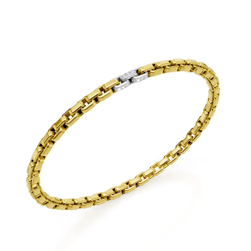 Golay bracciale in oro giallo 9kt, con 3 inserti pavettati in platino, maglia quadrata, 18cm GBR033E3R1PTDIL-180