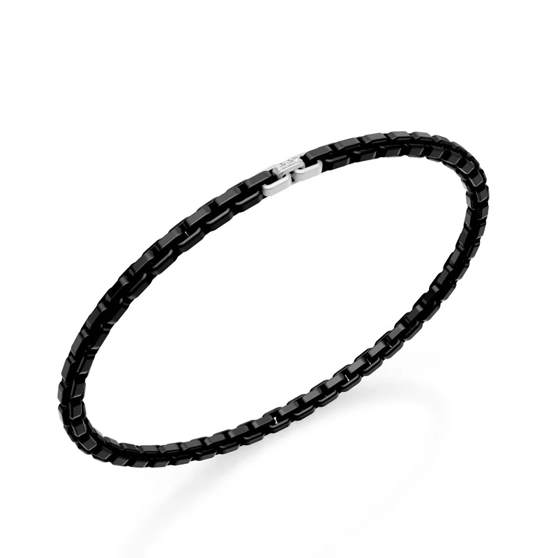 Golay bracciale in titanio nero, con 3 inserti in platino, di cui solo il centrale incassato con diamanti, maglia quadrata, 18cm GBR033E3APTDINE-180