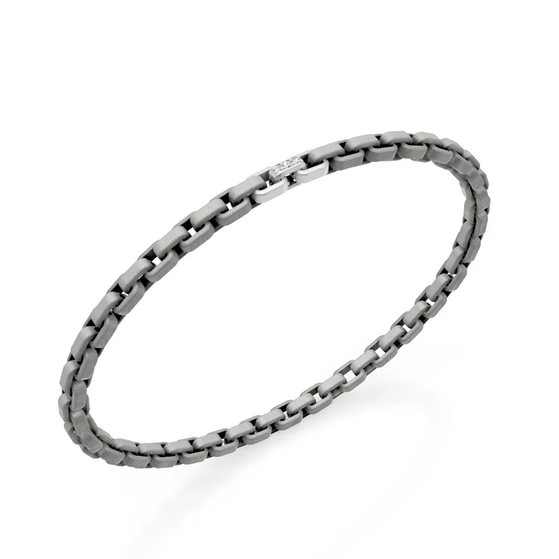 Golay bracciale in titanio grigio, con 3 inserti in platino, di cui solo in centrale incassato con diamanti, maglia quadrata, 18cm GBR033E3APTDIGR-180