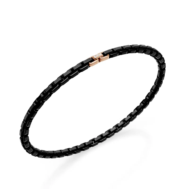 Golay bracciale in titanio nero, con 3 inserti in oro rosa 18k, di cui solo in centrale incassato con diamanti, maglia quadrata, 19cm GBR033E3AO3DINE-190
