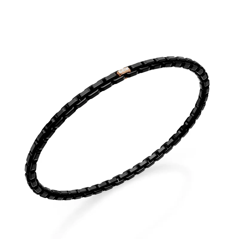 Golay bracciale in titanio nero, con un inserto pavettati in oro rosa 18kt, maglia quadrata, 18cm GBR033E1O3DINE-180
