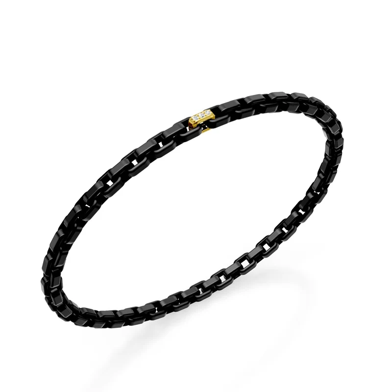 Golay bracciale in titanio nero, con un inserto pavettati in oro giallo 18kt, maglia quadrata, 17,5cm GBR033E1O1DINE-175