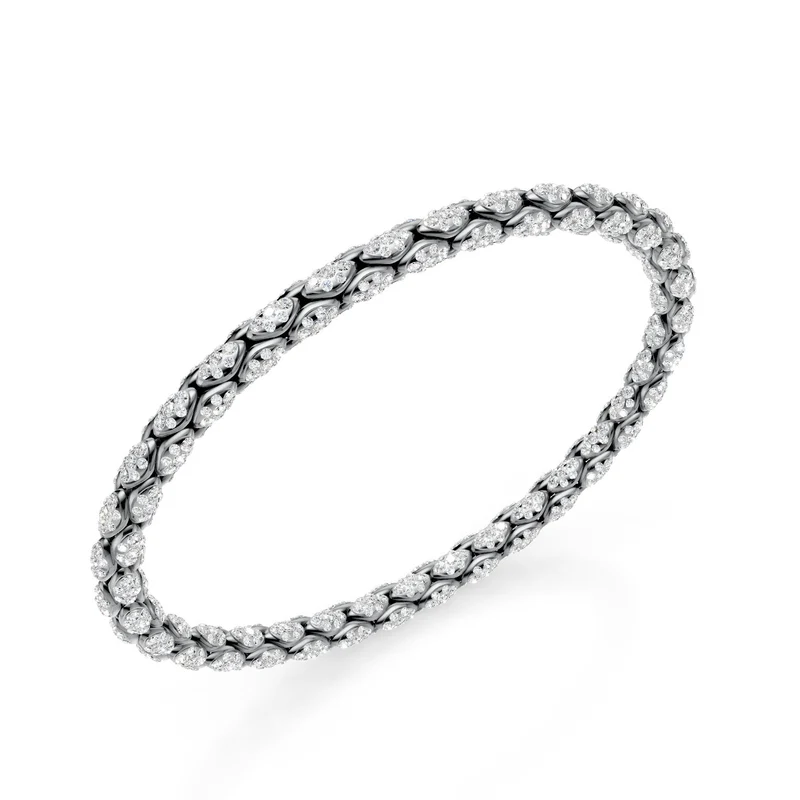 Golay bracciale in platino, interamente pavettato con diamanti, maglia a spiga, 16,5cm GBR032FPPTDI-165