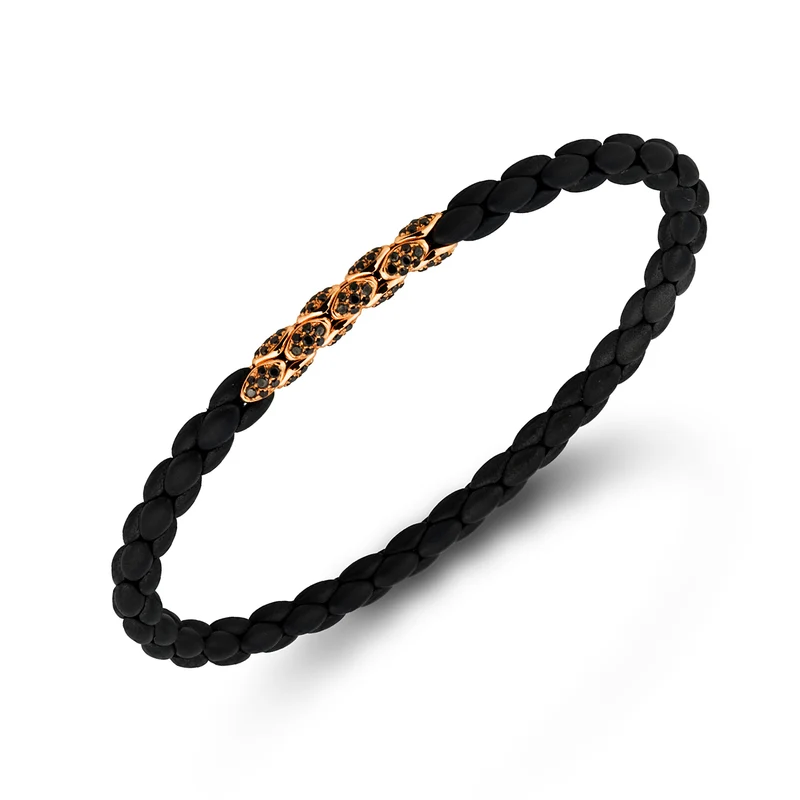 Golay bracciale in titanio nero, con 8 inserti pavettati in oro rosa 18kt, maglia a spiga, 17,5cm GBR032E8O3BKNE-175