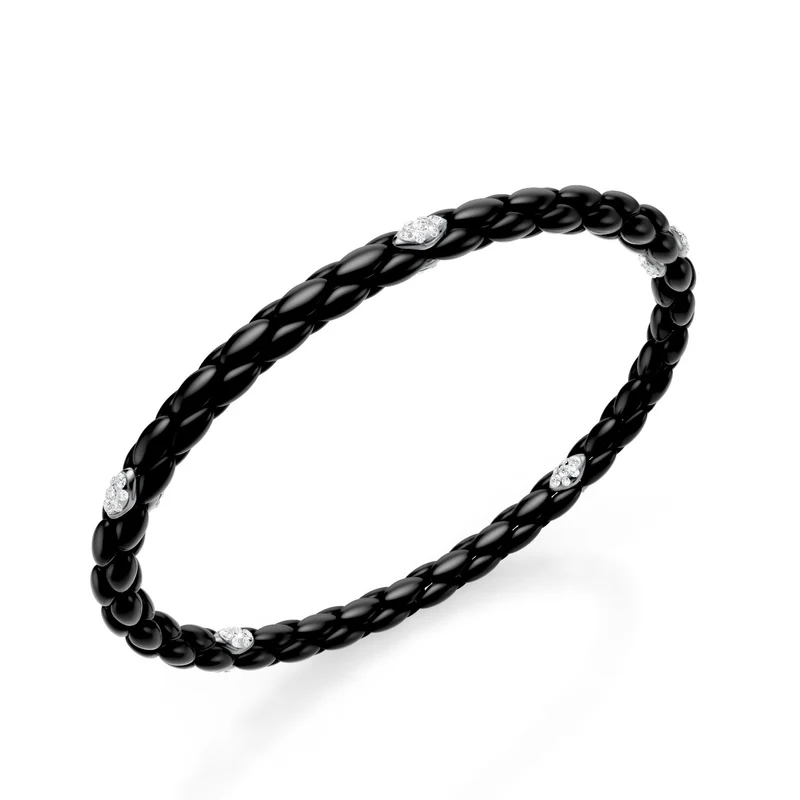 Golay bracciale in titanio nero, con 5 inserti pavettati in platino, maglia a spiga, 17cm GBR032E5PTDINE-170