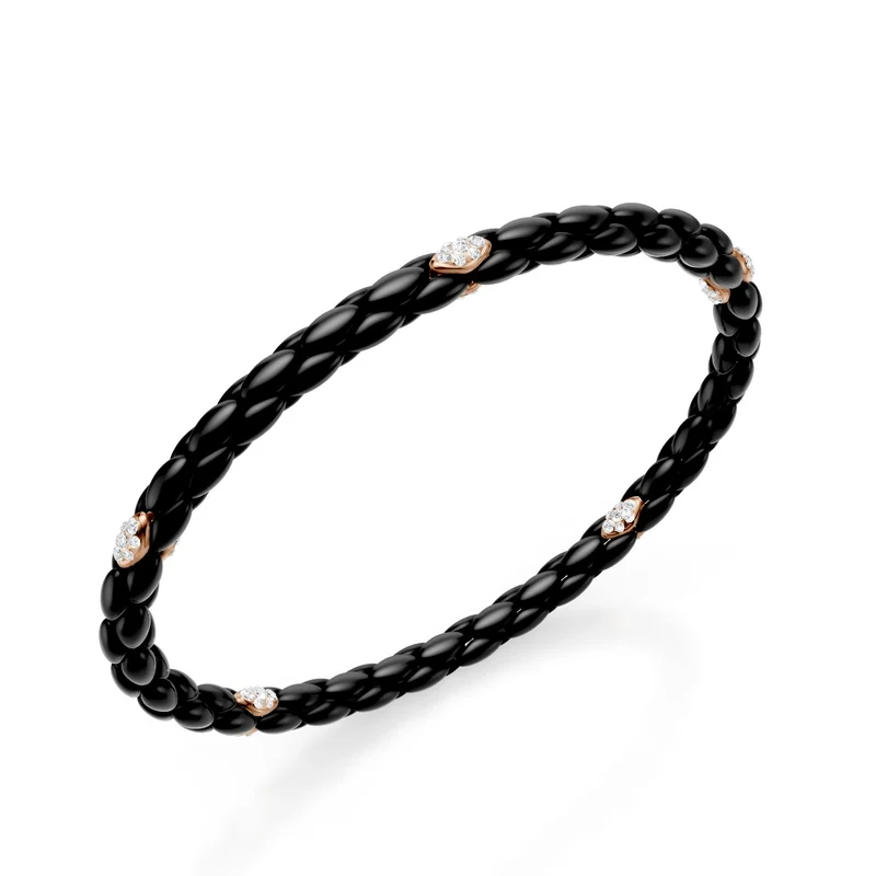 Golay bracciale in titanio nero, con 5 inserti pavettati in oro rosa 18kt, maglia a spiga, 17cm GBR032E5O3DINE-170