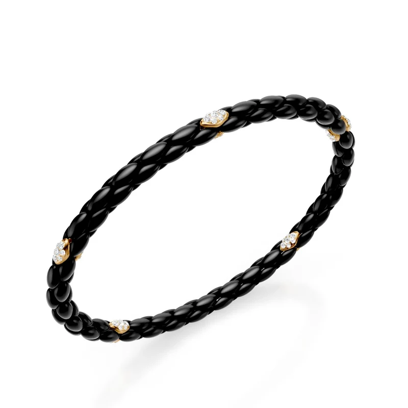 Golay bracciale in titanio nero, con 5 inserti pavettati in oro giallo 18kt, maglia a spiga, 18,5cm GBR032E5O1DINE-185